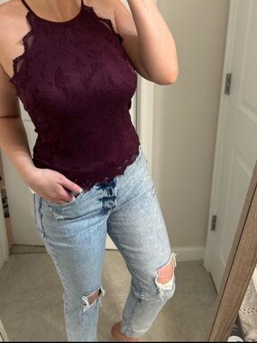 H&M Lace Halter Tank Top in Deep Plum